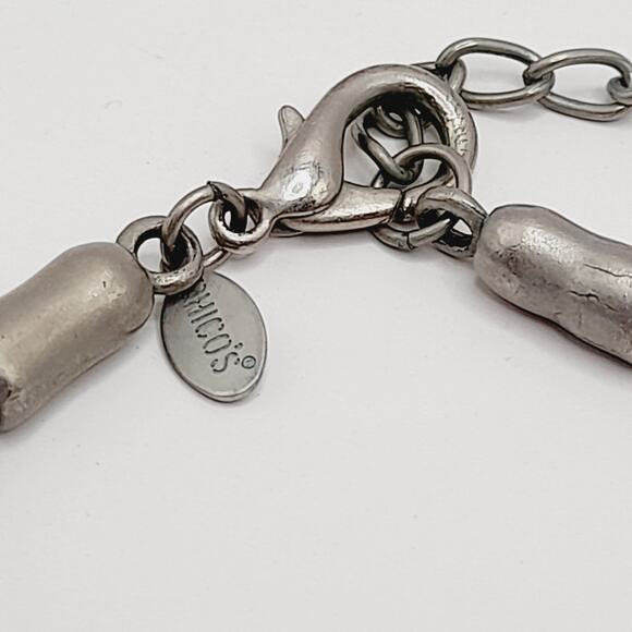 Chico’s Silver Tone Open Heart Pendant Necklace on Leather Cord, 21 Inches - Picture 4 of 8